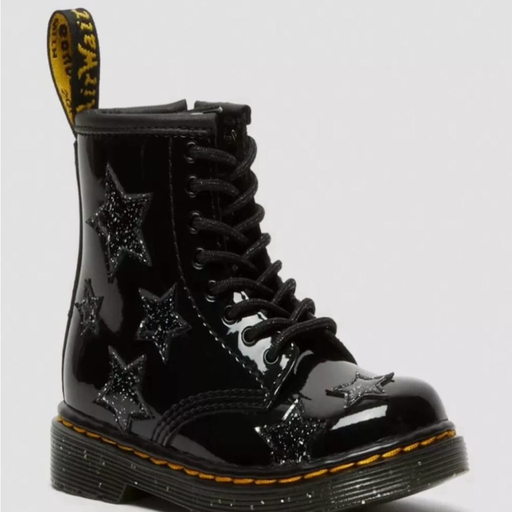 Junior 1460 Glitter Star Patent Lace Up Boots in Black US sz 13